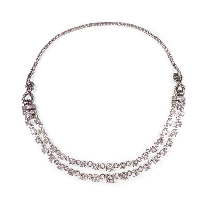 Gradauted old brilliant cut diamond two row front necklace converting to a bracelet